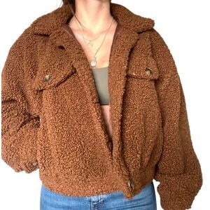 Forever 21 Brown Teddy Bear Fleece Jacket Cozy Warm Winter Coat Size Large